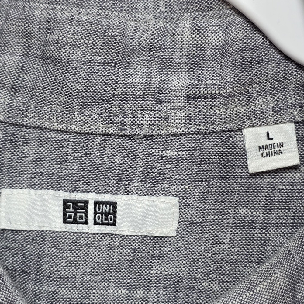 Uniqlo Linen Button Front Shirt‎ Mens L Long Sleeve Collared Neutral Gray Office - Picture 5 of 11